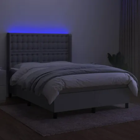 Sommier à lattes de lit matelas LED Gris clair 140x190 cm Tissu