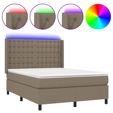 Sommier à lattes de lit matelas et LED Taupe 140x200 cm Tissu 2