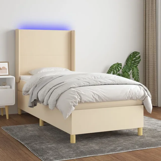 Sommier à lattes de lit matelas et LED Crème 80x200cm Tissu