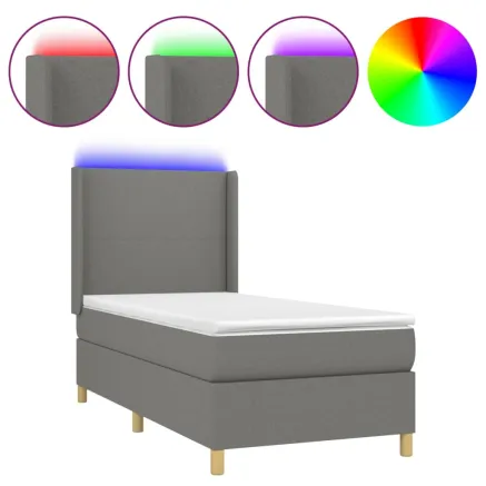 Sommier à lattes de lit matelas LED Gris foncé 90x190cm Tissu 2