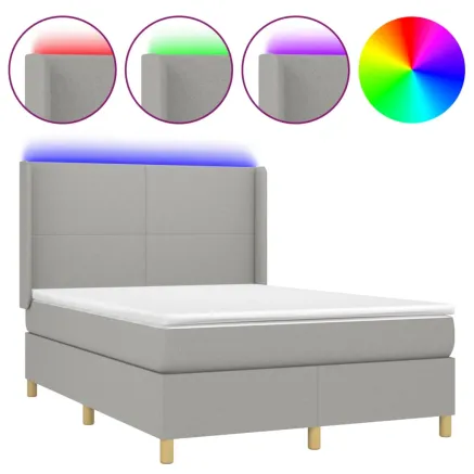 Sommier à lattes de lit matelas LED Gris clair 140x190 cm Tissu 2