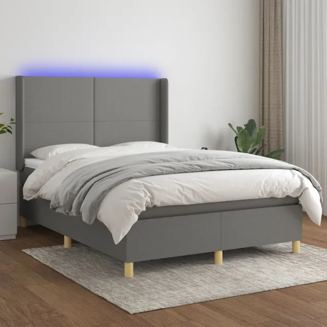 Sommier à lattes de lit matelas LED Gris foncé 140x190 cm Tissu