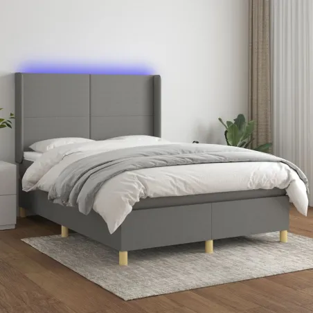 Sommier à lattes de lit matelas LED Gris foncé 140x190 cm Tissu