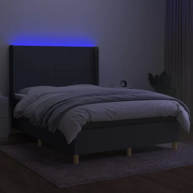 Sommier à lattes de lit matelas LED Gris foncé 140x190 cm Tissu
