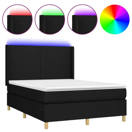 Sommier à lattes de lit matelas et LED Noir 140x190 cm Tissu 2