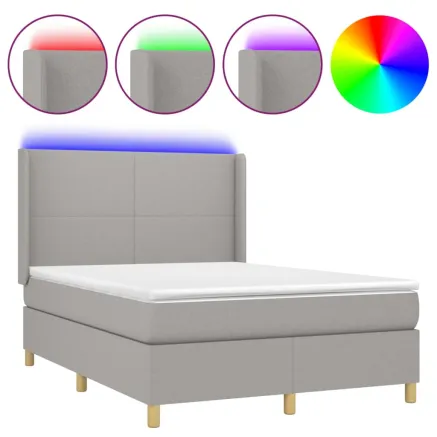 Sommier à lattes de lit matelas LED Gris clair 140x200 cm Tissu 2