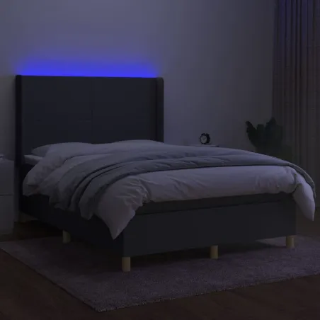 Sommier à lattes de lit matelas LED Gris foncé 140x200 cm Tissu