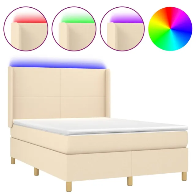 Sommier à lattes de lit matelas et LED Crème 140x200 cm Tissu