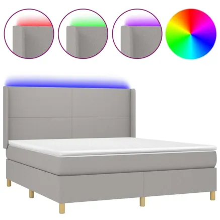 Sommier à lattes de lit matelas LED Gris clair 160x200 cm Tissu 2