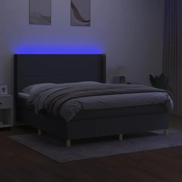 Sommier à lattes de lit matelas LED Gris foncé 160x200 cm Tissu