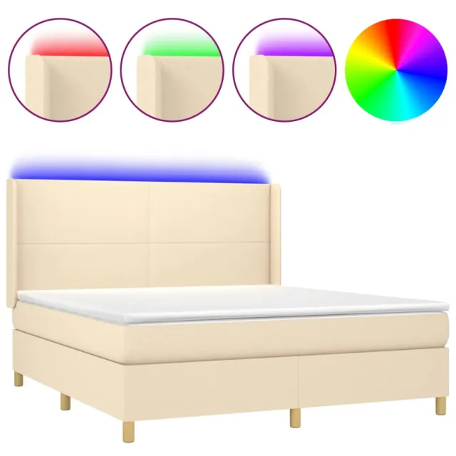 Sommier à lattes de lit matelas et LED Crème 160x200 cm Tissu