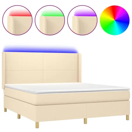 Sommier à lattes de lit matelas et LED Crème 160x200 cm Tissu