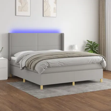 Sommier à lattes de lit matelas LED Gris clair 180x200 cm Tissu