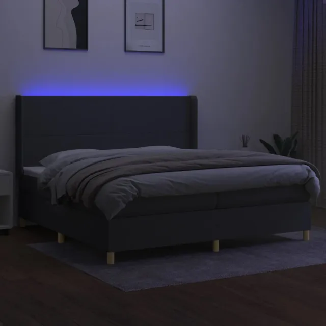 Sommier à lattes de lit matelas LED Gris foncé 200x200 cm Tissu