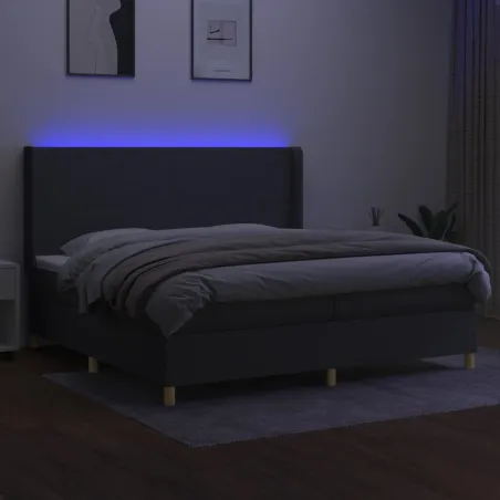 Sommier à lattes de lit matelas LED Gris foncé 200x200 cm Tissu