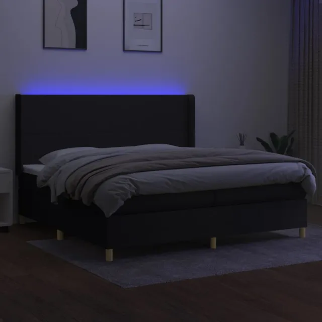 Sommier à lattes de lit matelas et LED Noir 200x200 cm Tissu