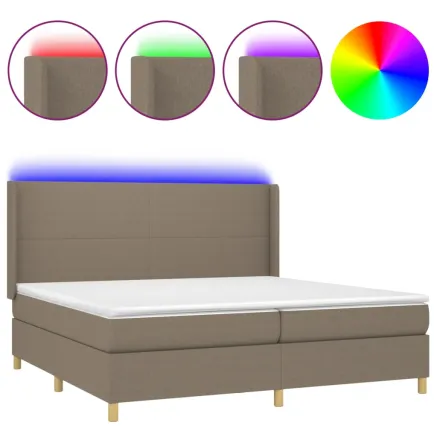 Sommier à lattes de lit matelas et LED Taupe 200x200 cm Tissu 2