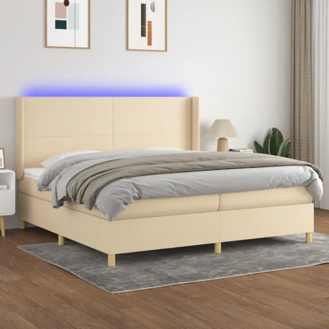 Sommier à lattes de lit matelas et LED Crème 200x200 cm Tissu