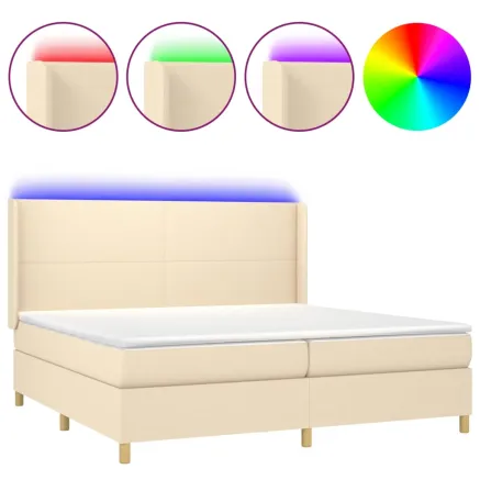 Sommier à lattes de lit matelas et LED Crème 200x200 cm Tissu 2
