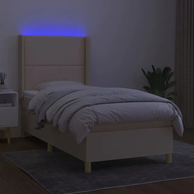 Sommier à lattes de lit matelas et LED Crème 90x190 cm Tissu