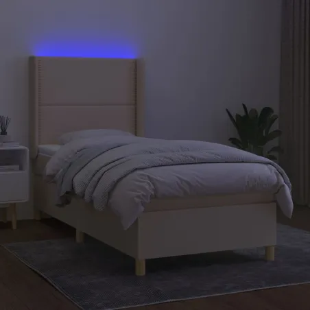 Sommier à lattes de lit matelas et LED Crème 90x190 cm Tissu