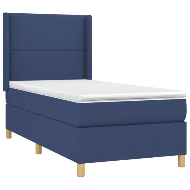 Sommier à lattes de lit matelas et LED Bleu 90x190 cm Tissu