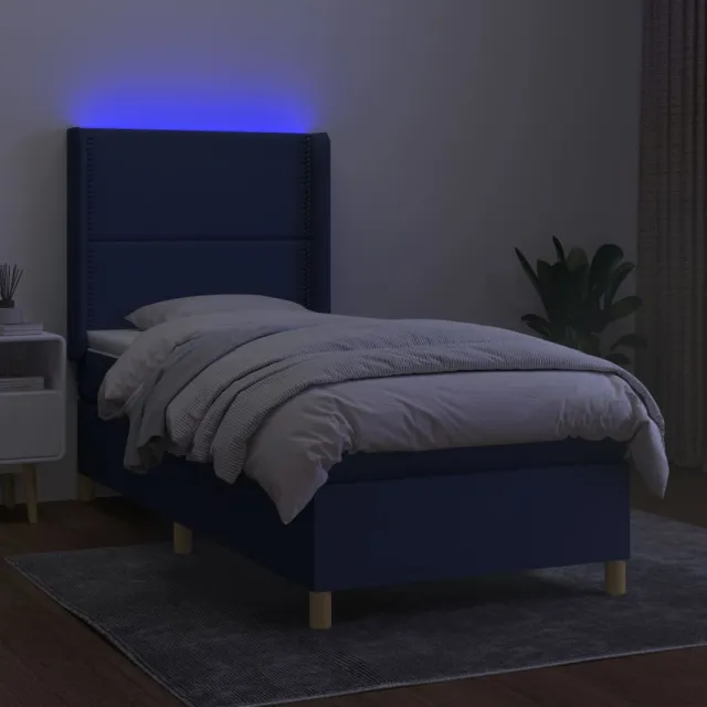 Sommier à lattes de lit matelas et LED Bleu 90x200 cm Tissu