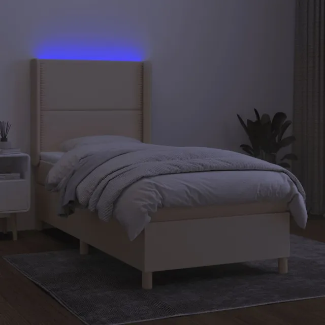 Sommier à lattes de lit matelas et LED Crème 100x200 cm Tissu
