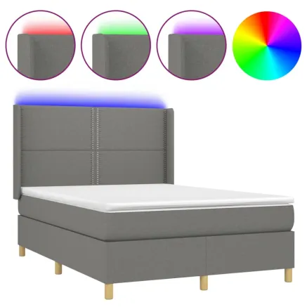 Sommier à lattes de lit matelas LED Gris foncé 140x190 cm Tissu 2