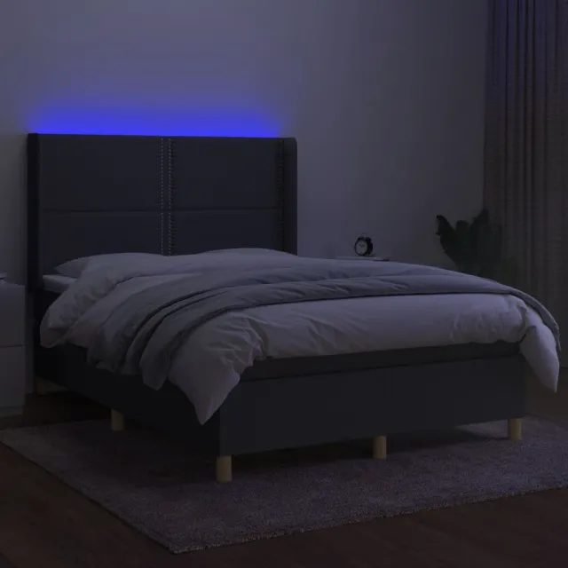 Sommier à lattes de lit matelas LED Gris foncé 140x190 cm Tissu