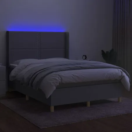 Sommier à lattes de lit matelas LED Gris clair 140x200 cm Tissu