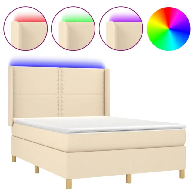 Sommier à lattes de lit matelas et LED Crème 140x200 cm Tissu