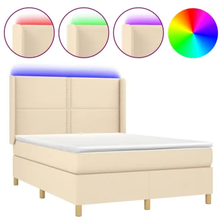 Sommier à lattes de lit matelas et LED Crème 140x200 cm Tissu