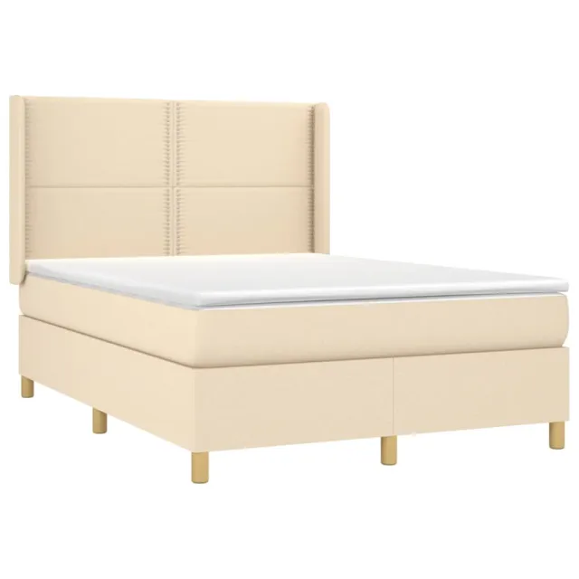 Sommier à lattes de lit matelas et LED Crème 140x200 cm Tissu