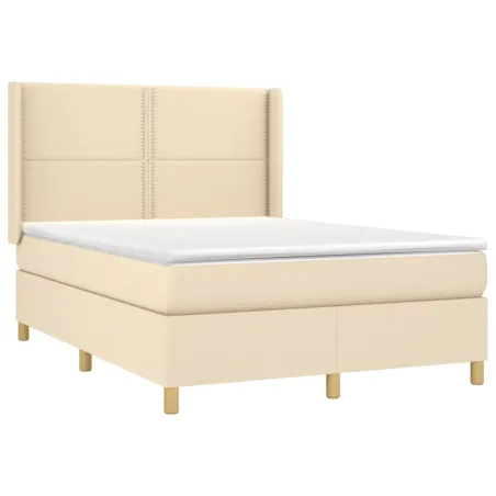 Sommier à lattes de lit matelas et LED Crème 140x200 cm Tissu