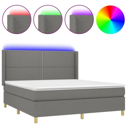 Sommier à lattes de lit matelas LED Gris foncé 180x200 cm Tissu 2