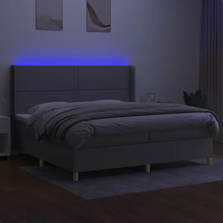 Sommier à lattes de lit matelas LED Gris clair 200x200 cm Tissu 2