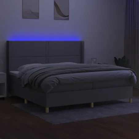 Sommier à lattes de lit matelas LED Gris clair 200x200 cm Tissu