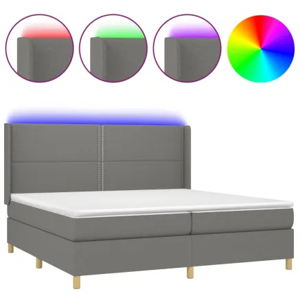Sommier à lattes de lit matelas LED Gris foncé 200x200 cm Tissu 2