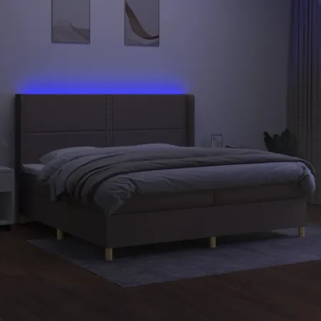 Sommier à lattes de lit matelas et LED Taupe 200x200 cm Tissu