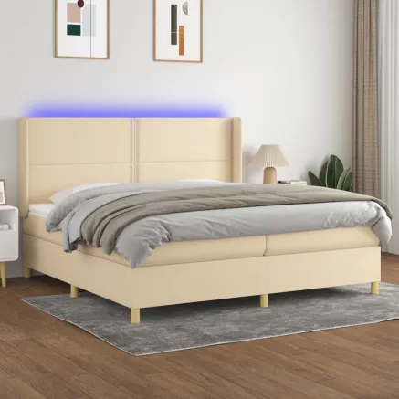 Sommier à lattes de lit matelas et LED Crème 200x200 cm Tissu