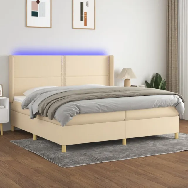 Sommier à lattes de lit matelas et LED Crème 200x200 cm Tissu