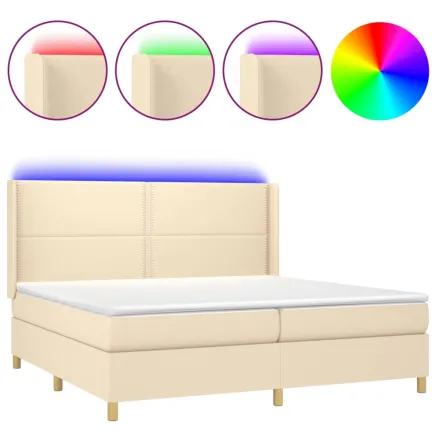Sommier à lattes de lit matelas et LED Crème 200x200 cm Tissu 2