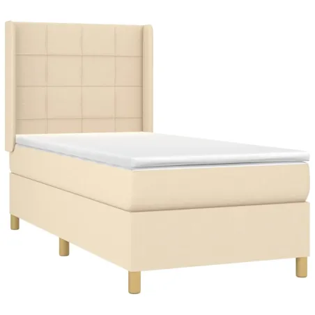 Sommier à lattes de lit matelas et LED Crème 80x200cm Tissu