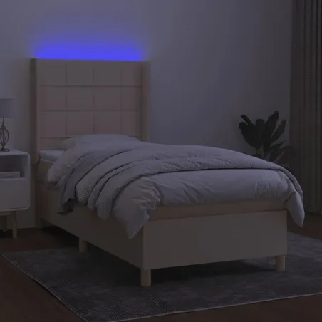 Sommier à lattes de lit matelas et LED Crème 90x190 cm Tissu