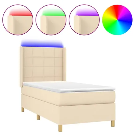 Sommier à lattes de lit matelas et LED Crème 100x200 cm Tissu 2