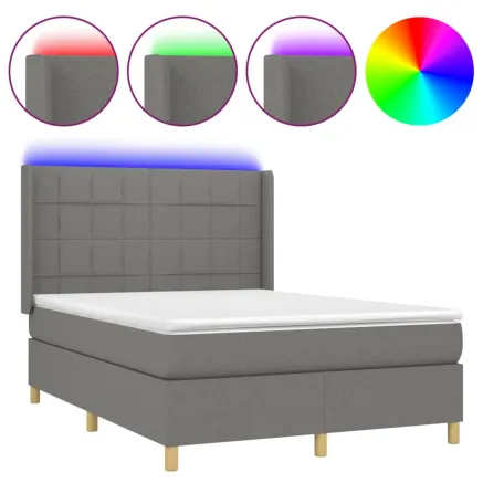 Sommier à lattes de lit matelas LED Gris foncé 140x190 cm Tissu 2