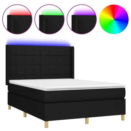 Sommier à lattes de lit matelas et LED Noir 140x190 cm Tissu 2