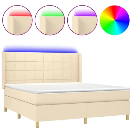Sommier à lattes de lit matelas et LED Crème 160x200 cm Tissu 2