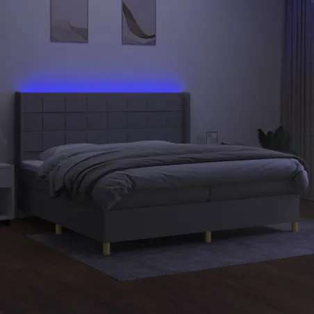 Sommier à lattes de lit matelas LED Gris clair 200x200 cm Tissu